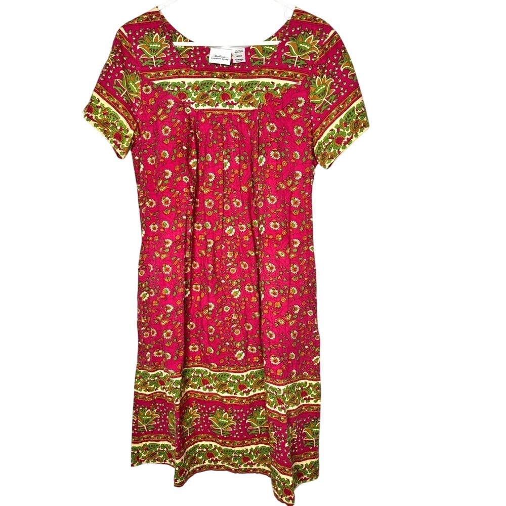 Vermont Country Store Womens Lounge Dress Sz M Mumu Floral Midi Modest Primitive